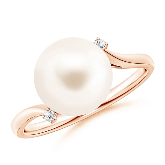 Angara Freshwater Cultured Pearl and Diamond Bypass Ring in 14K Rose Gold for Women | June Birthstone Jewelry for Her