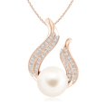 thumbnail image 1 of ANGARA Freshwater Cultured Pearl and Diamond Flame Pendant in 14K Rose Gold for Women | June Birthstone, Birthday, Anniversary, Jewelry Gift for Women | Pearl Necklace, 1 of 5