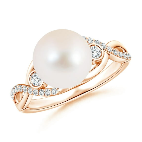 ANGARA Freshwater Cultured Pearl and Diamond Infinity Ring in 14K Rose Gold for Women | June Birthstone, Birthday, Anniversary, Jewelry Gift for Women | Pearl Ring
