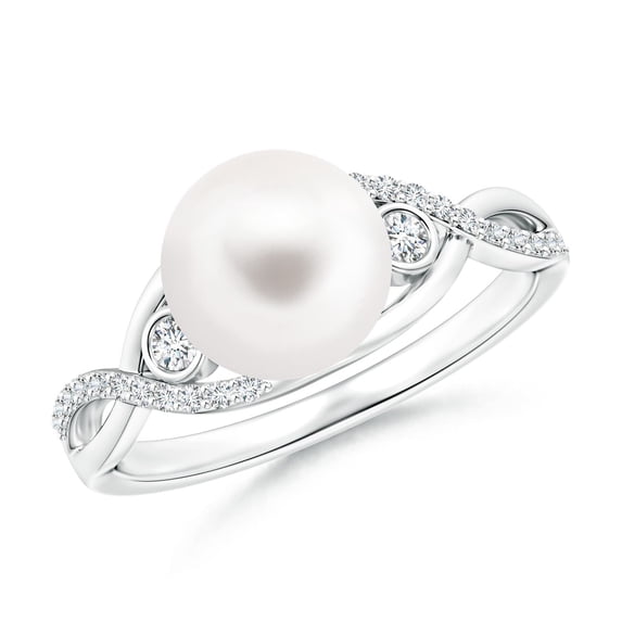 Angara Freshwater Cultured Pearl and Diamond Infinity Ring in 14K White Gold for Women | June Birthstone Jewelry for Her