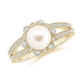 thumbnail image 1 of Angara Freshwater Cultured Pearl and Diamond Ring with Floral Halo in 14K Yellow Gold for Women | June Birthstone Jewelry for Her, 1 of 5