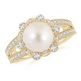 thumbnail image 1 of Angara Freshwater Cultured Pearl and Diamond Ring with Floral Halo in 14K Yellow Gold for Women | June Birthstone Jewelry for Her, 1 of 5