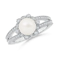 thumbnail image 1 of ANGARA Freshwater Cultured Pearl and Diamond Ring with Floral Halo in 925 Sterling Silver for Women | June Birthstone, Birthday, Anniversary, Jewelry Gift for Women | Pearl Ring, 1 of 5