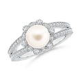 thumbnail image 1 of ANGARA Freshwater Cultured Pearl and Diamond Ring with Floral Halo in 925 Sterling Silver for Women | June Birthstone, Birthday, Anniversary, Jewelry Gift for Women | Pearl Ring, 1 of 10