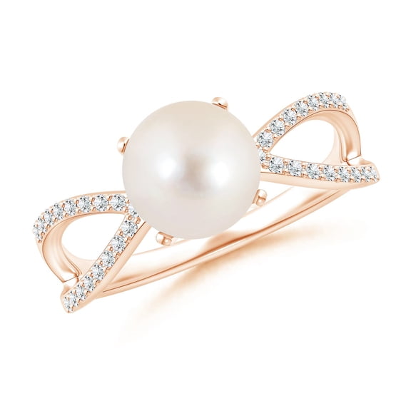 ANGARA Freshwater Cultured Pearl and Diamond Split Shank Ring in 14K Rose Gold for Women | June Birthstone, Birthday, Anniversary, Jewelry Gift for Women | Pearl Ring