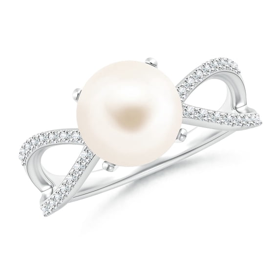 Angara Freshwater Cultured Pearl and Diamond Split Shank Ring in 14K White Gold for Women | June Birthstone Jewelry for Her