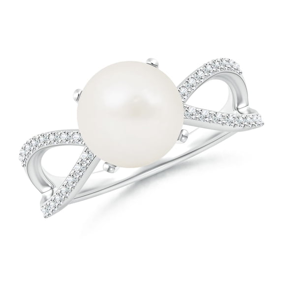 ANGARA Freshwater Cultured Pearl and Diamond Split Shank Ring in 14K White Gold for Women | June Birthstone, Birthday, Anniversary, Jewelry Gift for Women | Pearl Ring