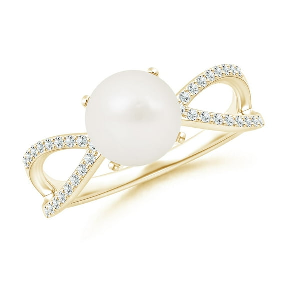 ANGARA Freshwater Cultured Pearl and Diamond Split Shank Ring in 14K Yellow Gold for Women | June Birthstone, Birthday, Anniversary, Jewelry Gift for Women | Pearl Ring