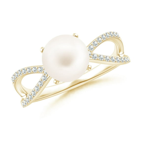 Angara Freshwater Cultured Pearl and Diamond Split Shank Ring in 14K Yellow Gold for Women | June Birthstone Jewelry for Her