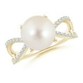 thumbnail image 1 of ANGARA Freshwater Cultured Pearl and Diamond Split Shank Ring in 14K Yellow Gold for Women | June Birthstone, Birthday, Anniversary, Jewelry Gift for Women | Pearl Ring, 1 of 8