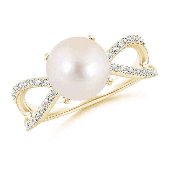 ANGARA Freshwater Cultured Pearl and Diamond Split Shank Ring in 14K Yellow Gold for Women | June Birthstone, Birthday, Anniversary, Jewelry Gift for Women | Pearl Ring