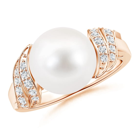 ANGARA Freshwater Cultured Pearl and Diamond Swirl Ring in 14K Rose Gold for Women | June Birthstone, Birthday, Anniversary, Jewelry Gift for Women | Pearl Ring