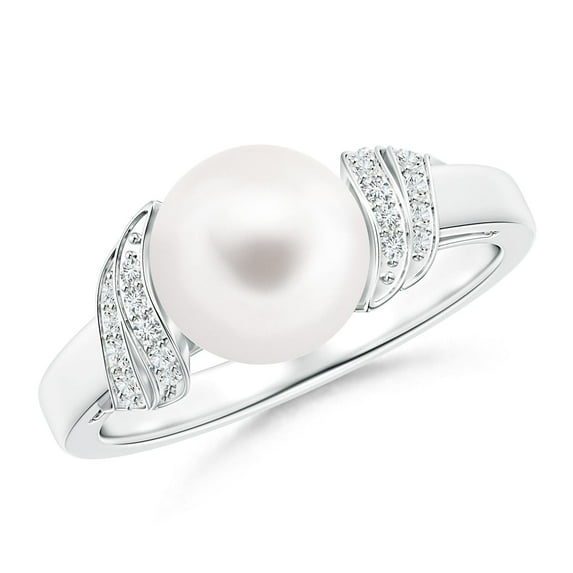ANGARA Freshwater Cultured Pearl and Diamond Swirl Ring in 14K White Gold for Women | June Birthstone, Birthday, Anniversary, Jewelry Gift for Women | Pearl Ring