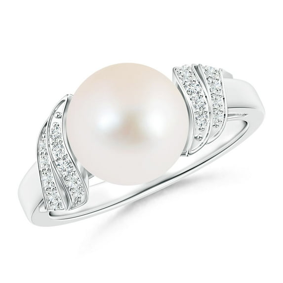 Angara Freshwater Cultured Pearl and Diamond Swirl Ring in 14K White Gold for Women | June Birthstone Jewelry for Her