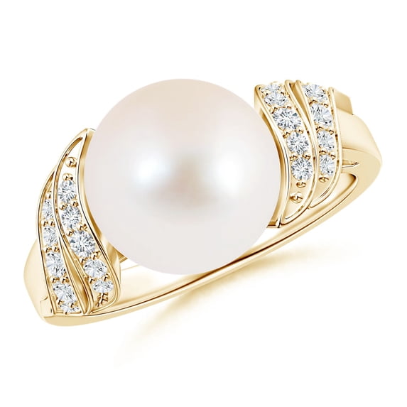 Angara Freshwater Cultured Pearl and Diamond Swirl Ring in 14K Yellow Gold for Women | June Birthstone Jewelry for Her