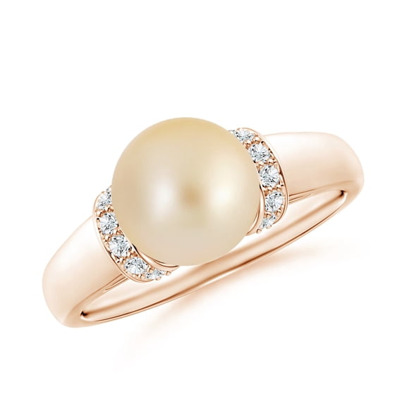 Angara Golden South Sea Cultured Pearl Collar Ring with Diamonds in 14K Rose Gold for Women | June Birthstone Jewelry for Her