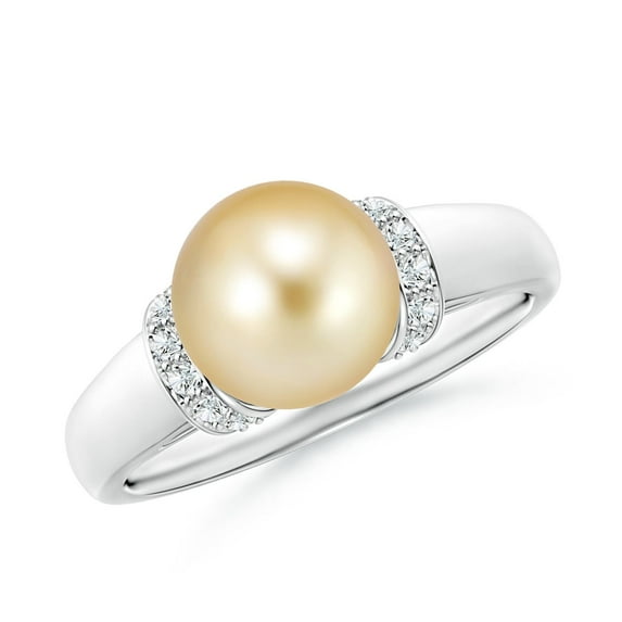 ANGARA Golden South Sea Cultured Pearl Collar Ring with Diamonds in 14K White Gold for Women | June Birthstone, Birthday, Anniversary, Jewelry Gift for Women | Pearl Ring