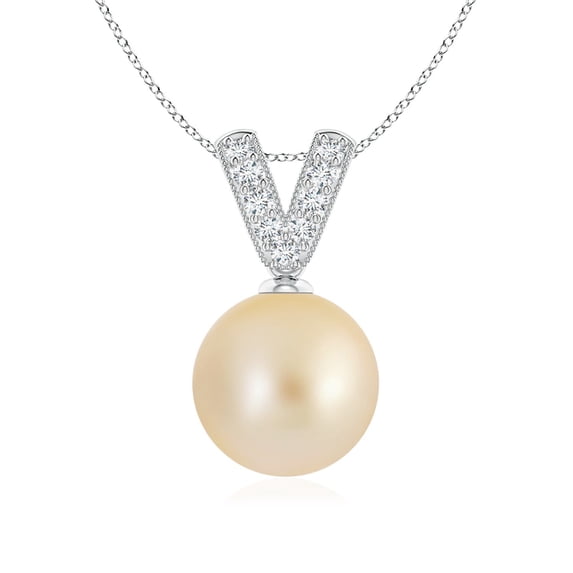 ANGARA Golden South Sea Cultured Pearl & Diamond V-Bale Pendant in 14K White Gold for Women | June Birthstone, Birthday, Anniversary, Jewelry Gift for Women | Pearl Necklace