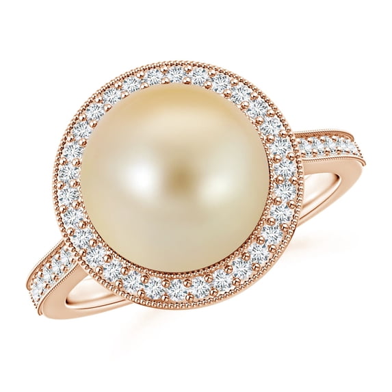 ANGARA Golden South Sea Cultured Pearl Halo Ring with Milgrain in 14K Rose Gold for Women | June Birthstone, Birthday, Anniversary, Jewelry Gift for Women | Pearl Ring