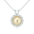 thumbnail image 1 of ANGARA Golden South Sea Cultured Pearl Halo V-Bale Pendant in Platinum for Women | June Birthstone, Birthday, Anniversary, Jewelry Gift for Women | Pearl Necklace, 1 of 5