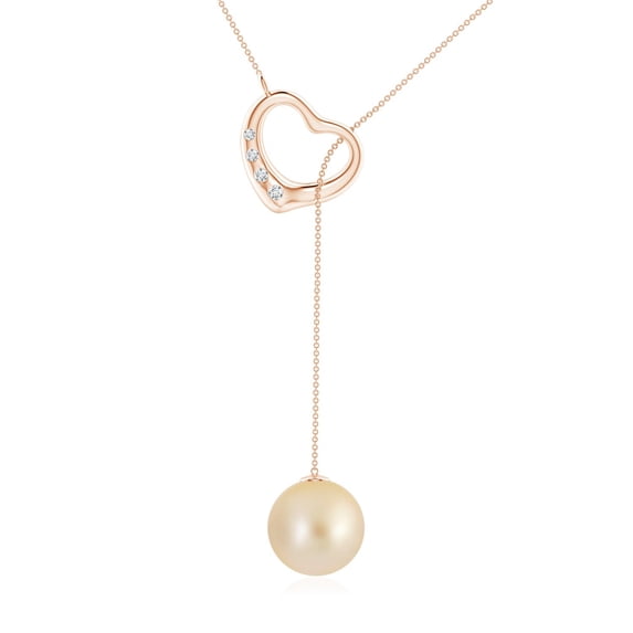 ANGARA Golden South Sea Cultured Pearl Lariat-Style Heart Necklace in 14K Rose Gold for Women | June Birthstone, Birthday, Anniversary, Jewelry Gift for Women | Pearl Necklace