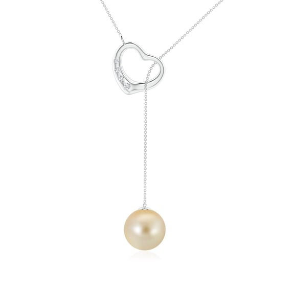 ANGARA Golden South Sea Cultured Pearl Lariat-Style Heart Necklace in 14K White Gold for Women | June Birthstone, Birthday, Anniversary, Jewelry Gift for Women | Pearl Necklace