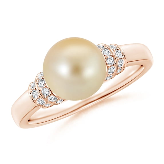 ANGARA Golden South Sea Cultured Pearl & Pave-Set Diamond Ring in 14K Rose Gold for Women | June Birthstone, Birthday, Anniversary, Jewelry Gift for Women | Pearl Ring
