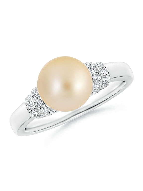 Golden South Sea Cultured Pearl & Pave-Set Diamond Ring in 14K White Gold for Women | June Birthstone, Birthday, Anniversary, Jewelry Gift for Women | Pearl Ring