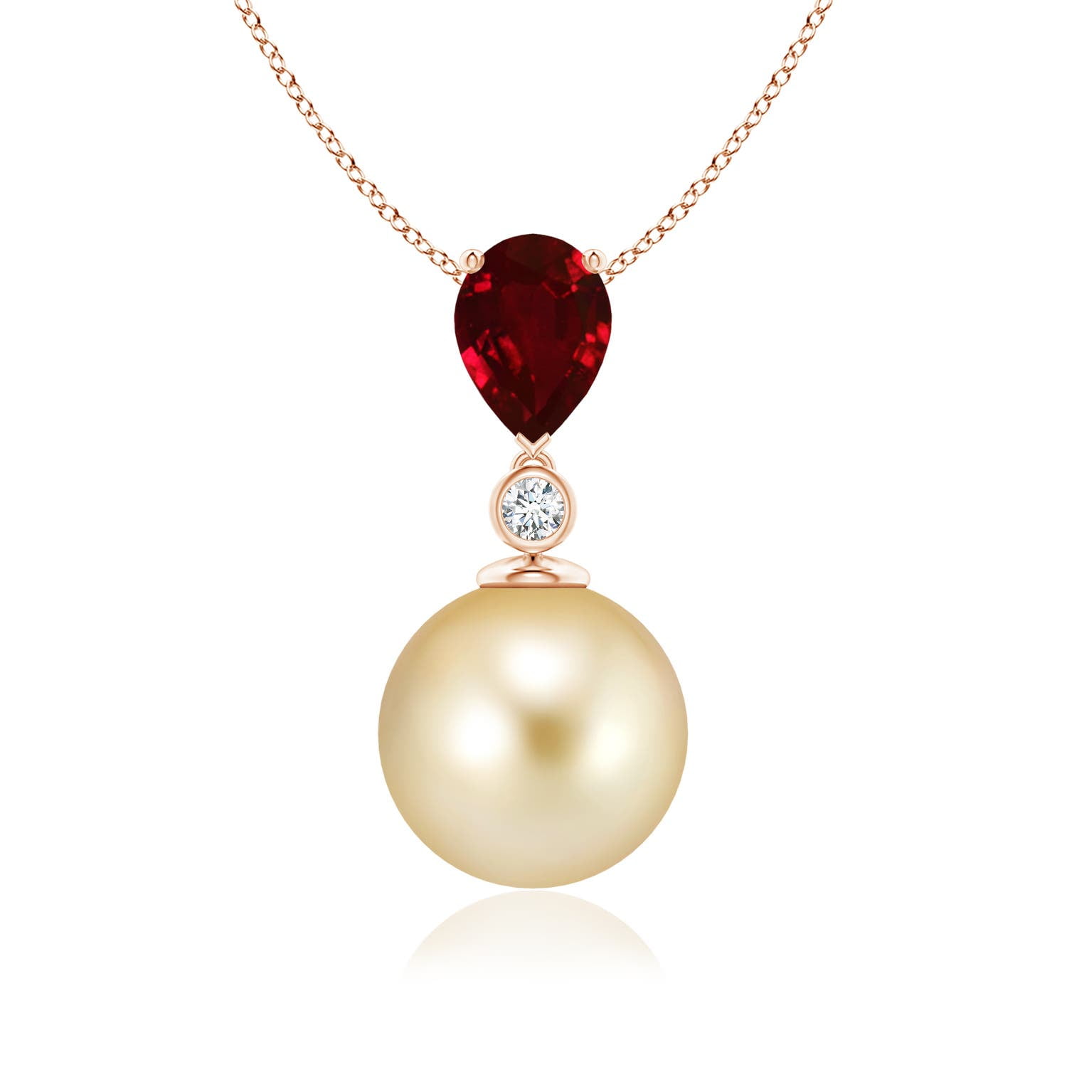 Angara Golden South Sea Cultured Pearl & Pear Ruby Drop Pendant in 14K ...