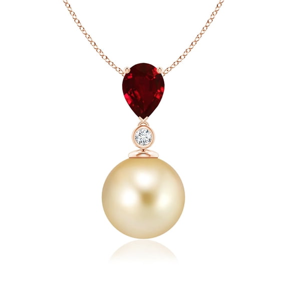 ANGARA Golden South Sea Cultured Pearl & Pear Ruby Drop Pendant in 14K Rose Gold for Women | June Birthstone, Birthday, Anniversary, Jewelry Gift for Women | Pearl Necklace