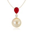 thumbnail image 1 of ANGARA Golden South Sea Cultured Pearl & Pear Ruby Drop Pendant in 14K Yellow Gold for Women | June Birthstone, Birthday, Anniversary, Jewelry Gift for Women | Pearl Necklace, 1 of 9