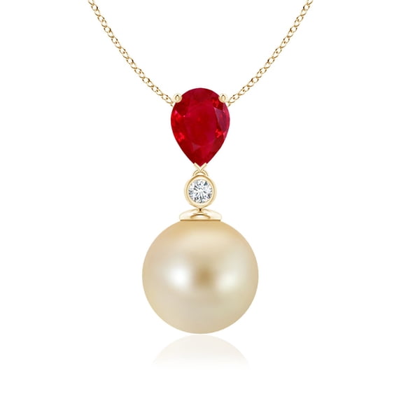 ANGARA Golden South Sea Cultured Pearl & Pear Ruby Drop Pendant in 14K Yellow Gold for Women | June Birthstone, Birthday, Anniversary, Jewelry Gift for Women | Pearl Necklace
