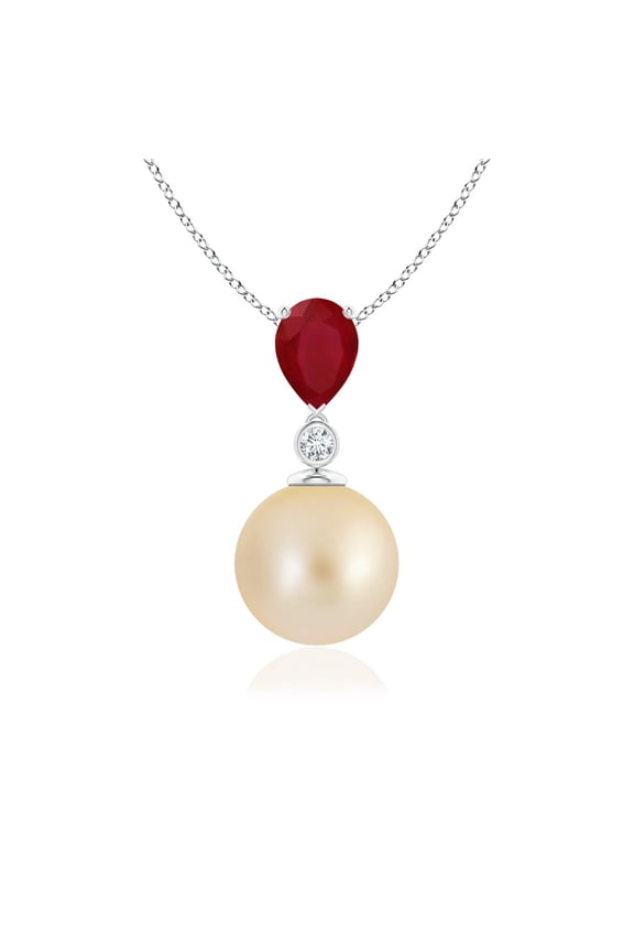 Golden South Sea Cultured Pearl & Pear Ruby Drop Pendant in Platinum for Women | June Birthstone, Birthday, Anniversary, Jewelry Gift for Women | Pearl Necklace