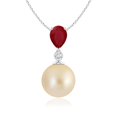 thumbnail image 1 of ANGARA Golden South Sea Cultured Pearl & Pear Ruby Drop Pendant in Platinum for Women | June Birthstone, Birthday, Anniversary, Jewelry Gift for Women | Pearl Necklace, 1 of 5