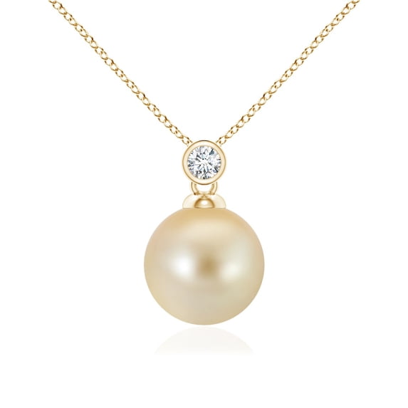 ANGARA Golden South Sea Cultured Pearl Pendant with Bezel Diamond in 14K Yellow Gold for Women | June Birthstone, Birthday, Anniversary, Jewelry Gift for Women | Pearl Necklace