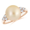 thumbnail image 1 of Angara Golden South Sea Cultured Pearl Ring with Trio Diamonds in 14K Rose Gold for Women | June Birthstone Jewelry for Her, 1 of 8