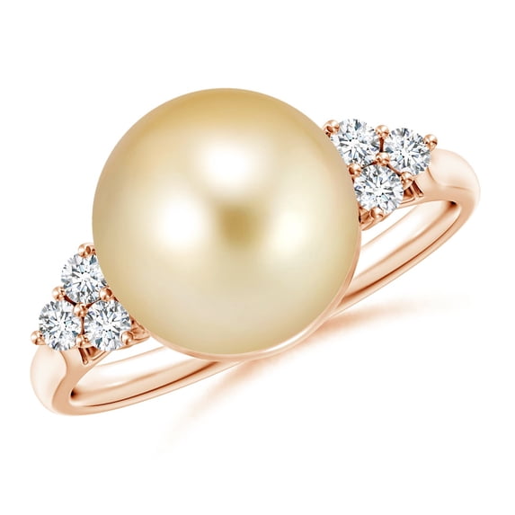 ANGARA Golden South Sea Cultured Pearl Ring with Trio Diamonds in 14K Rose Gold for Women | June Birthstone, Birthday, Anniversary, Jewelry Gift for Women | Pearl Ring