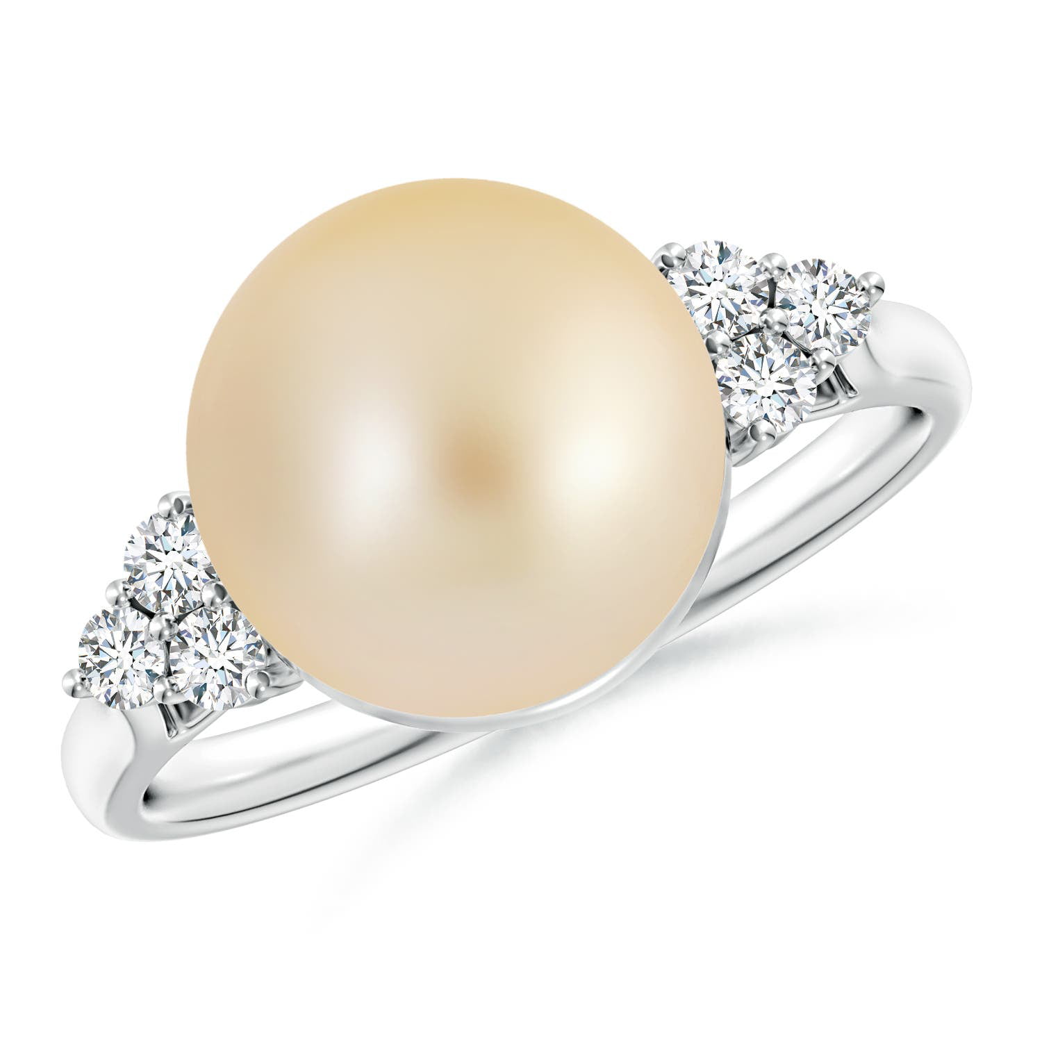 Angara Golden South Sea Cultured Pearl Ring with Trio Diamonds in 14K ...