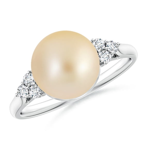 Angara Golden South Sea Cultured Pearl Ring with Trio Diamonds in 14K White Gold for Women | June Birthstone Jewelry for Her