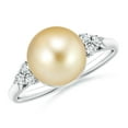 thumbnail image 1 of ANGARA Golden South Sea Cultured Pearl Ring with Trio Diamonds in 14K White Gold for Women | June Birthstone, Birthday, Anniversary, Jewelry Gift for Women | Pearl Ring, 1 of 8