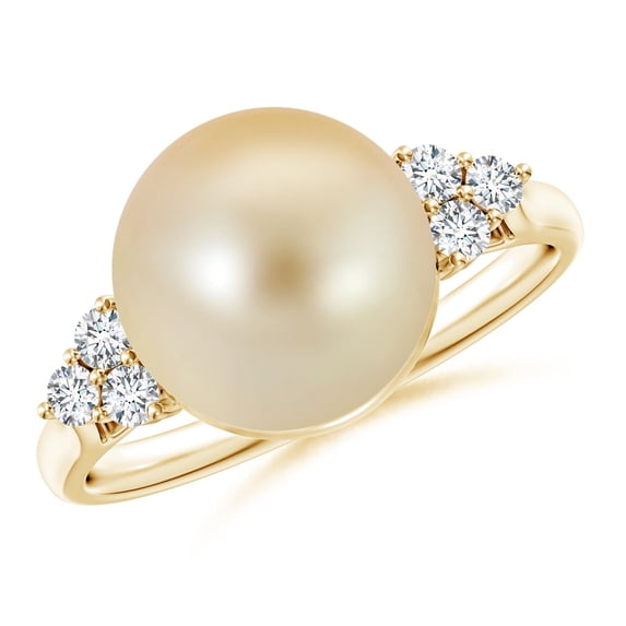 ANGARA Golden South Sea Cultured Pearl Ring with Trio Diamonds in 14K Yellow Gold for Women | June Birthstone, Birthday, Anniversary, Jewelry Gift for Women | Pearl Ring