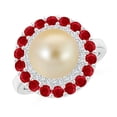 thumbnail image 1 of ANGARA Golden South Sea Cultured Pearl & Ruby Double Halo Ring in 14K White Gold for Women | June Birthstone, Birthday, Anniversary, Jewelry Gift for Women | Pearl Ring, 1 of 8