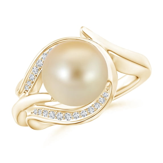 ANGARA Golden South Sea Cultured Pearl and Diamond Loop Ring in 14K Yellow Gold for Women | June Birthstone, Birthday, Anniversary, Jewelry Gift for Women | Pearl Ring