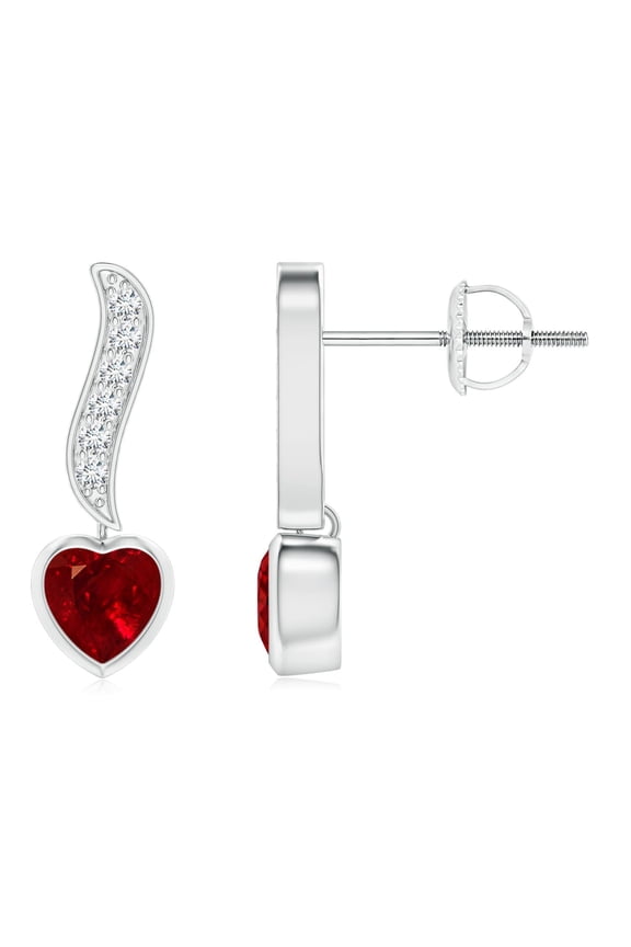 Heart Shaped Natural Ruby Drop Earrings in Platinum for Women – July Birthstone Jewelry | Ruby Earrings with Diamond