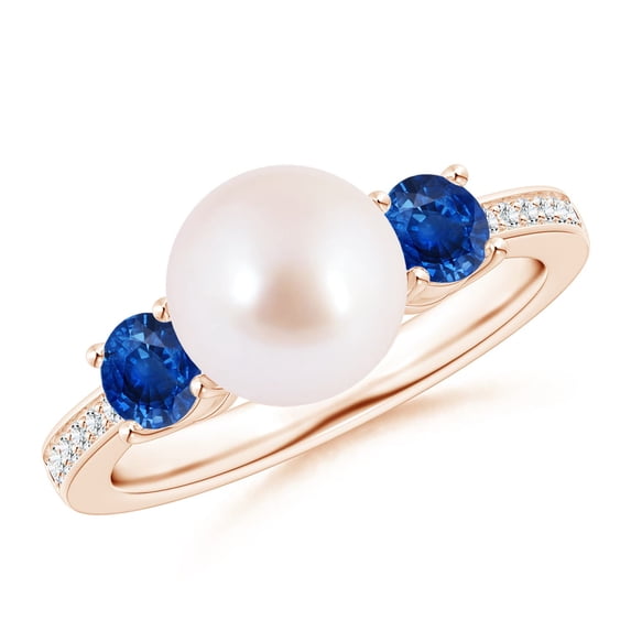 ANGARA Japanese Akoya Cultured Pearl & Blue Sapphire Engagement Ring in 14K Rose Gold for Women | June Birthstone, Birthday, Anniversary, Jewelry Gift for Women | Pearl Ring