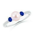 thumbnail image 1 of ANGARA Japanese Akoya Cultured Pearl & Blue Sapphire Engagement Ring in Platinum for Women | June Birthstone, Birthday, Anniversary, Jewelry Gift for Women | Pearl Ring, 1 of 9