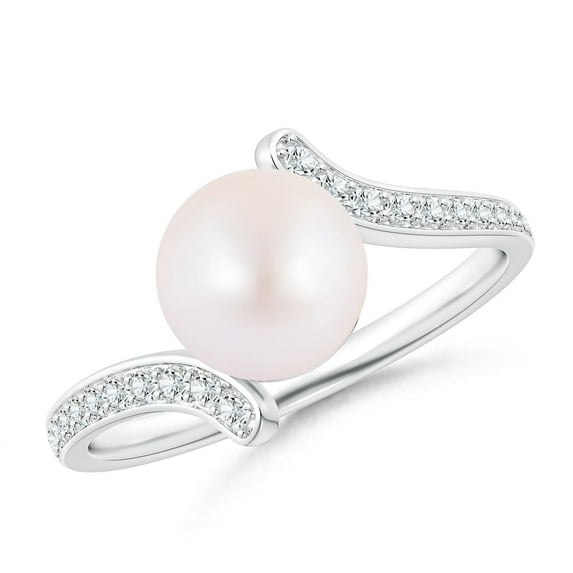 ANGARA Japanese Akoya Cultured Pearl Bypass Ring in 925 Sterling Silver for Women | June Birthstone, Birthday, Anniversary, Jewelry Gift for Women | Pearl Ring