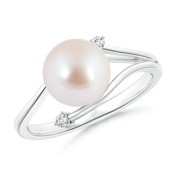 Angara Japanese Akoya Cultured Pearl Bypass Split Shank Ring in 14K White Gold for Women | June Birthstone Jewelry for Her