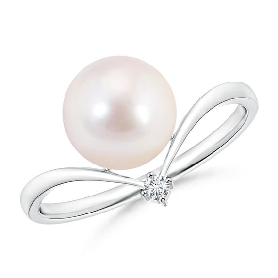 Angara Japanese Akoya Cultured Pearl Chevron Ring with Diamond in 925 Sterling Silver for Women | June Birthstone Jewelry for Her