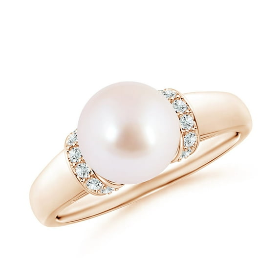 ANGARA Japanese Akoya Cultured Pearl Collar Ring with Diamonds in 14K Rose Gold for Women | June Birthstone, Birthday, Anniversary, Jewelry Gift for Women | Pearl Ring